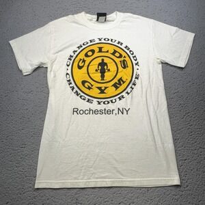 Vintage Gold's Gym Shirt Mens Small White Rochester NY Bodybuilding Fitness 90s